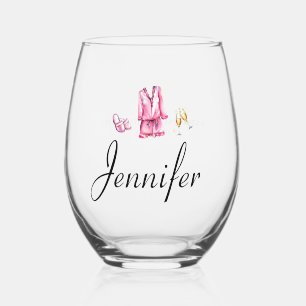 Pajamas Prosecco Chic Bachelorette Party Custom Stemless Wine Glass