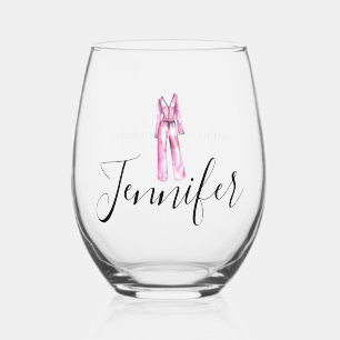 Pajamas Prosecco Chic Bachelorette Party Thank You Stemless Wine Glass