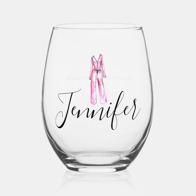 Pajamas Prosecco Chic Bachelorette Party Thank You Stemless Wine Glass (Front)