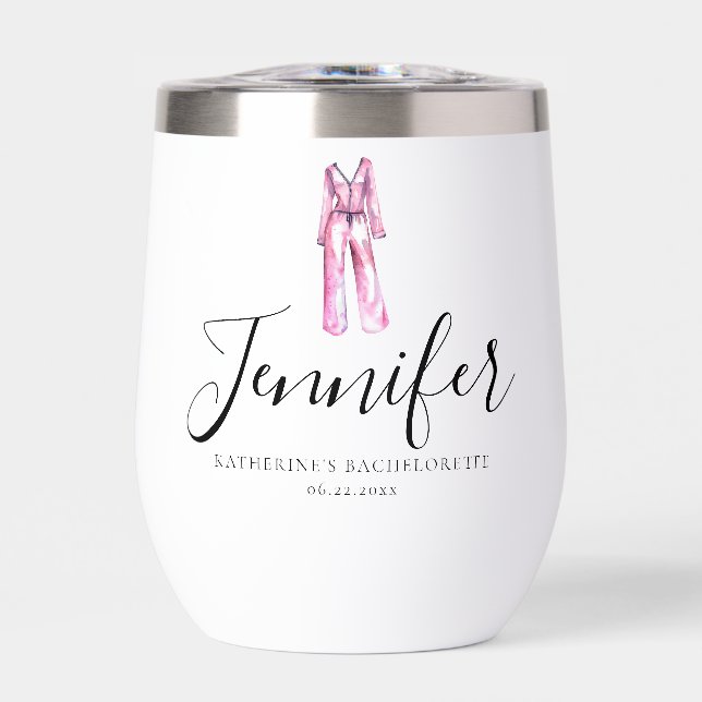 Pajamas Prosecco Chic Bachelorette Party Thank You Thermal Wine Tumbler (Front)