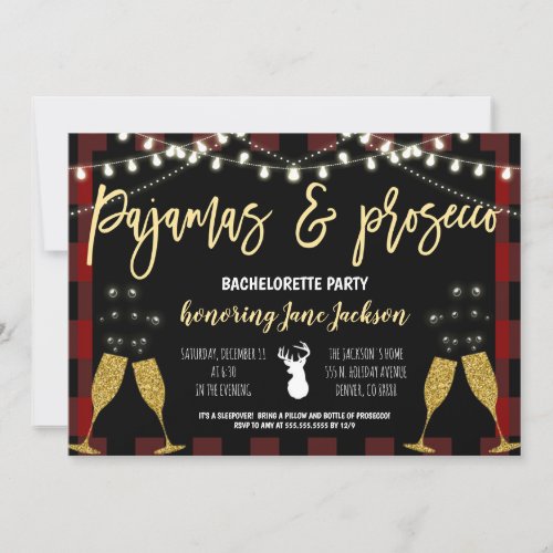 Pajamas  Prosecco Christmas Bachelorette Invitation