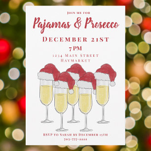 Pajamas & Prosecco Christmas Girls Night Party Invitation