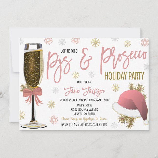 Pajamas & Prosecco Christmas Party Invitation (Front)