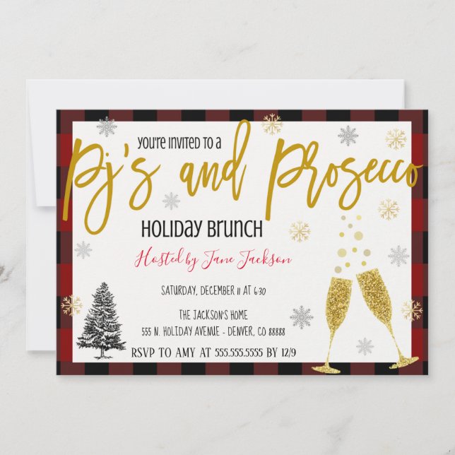 Pajamas & Prosecco Christmas Party Invitation (Front)