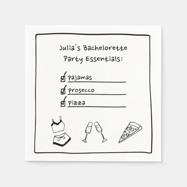 Pajamas & Prosecco Handwritten Bachelorette Party  Napkins (Front)