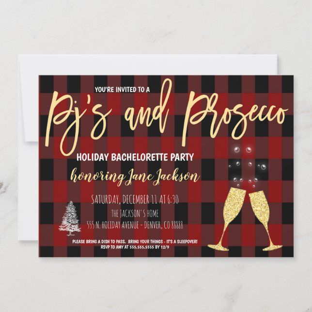Pajamas & Prosecco Holiday Bachelorette Invitation (Front)