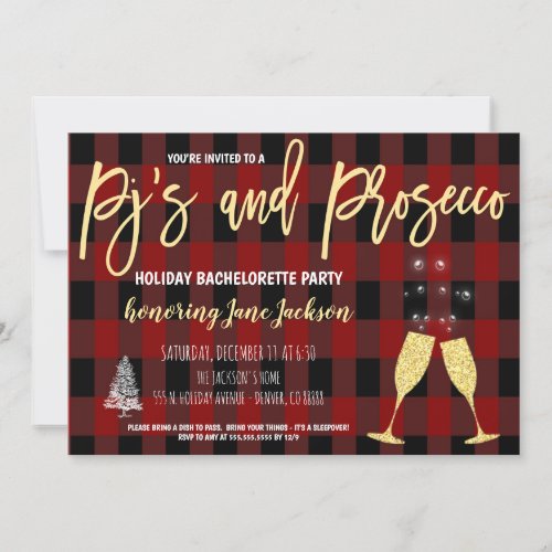 Pajamas  Prosecco Holiday Bachelorette Invitation