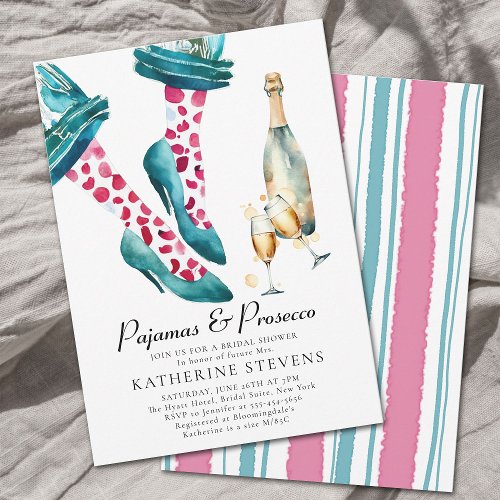 Pajamas Prosecco Lingerie Party Pink Bridal Shower Invitation