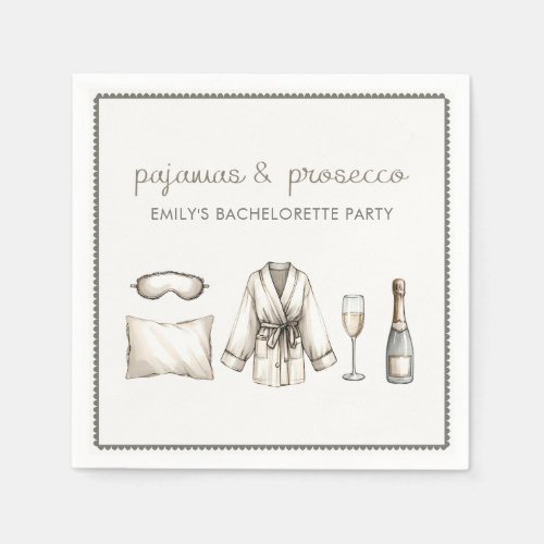 Pajamas  Prosecco Personalized Bachelorette Party Napkins