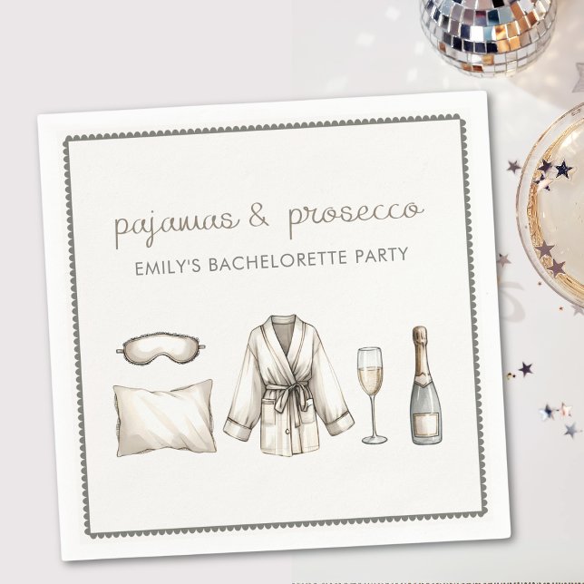 Pajamas & Prosecco Personalized Bachelorette Party Napkins (Creator Uploaded)