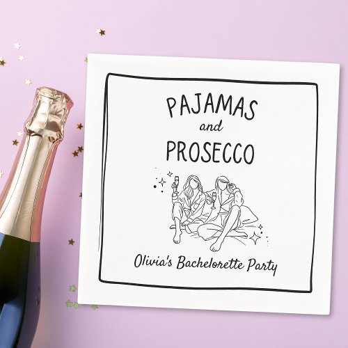 Pajamas  Prosecco Personalized Bachelorette Party Napkins