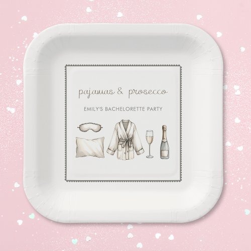 Pajamas  Prosecco Personalized Bachelorette Party Paper Plates