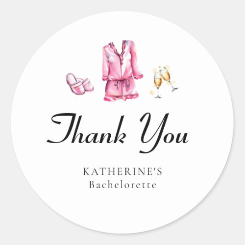 Pajamas Prosecco Pink Bachelorette Party Thank You Classic Round Sticker