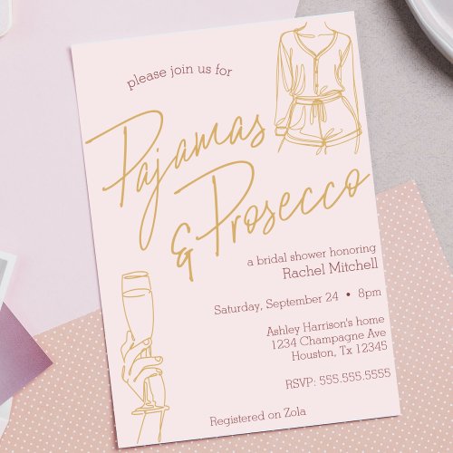 Pajamas  Prosecco Pink Bridal  Lingerie Shower Invitation