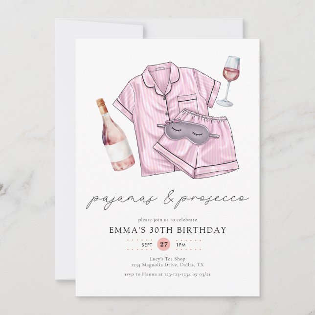 Pajamas Prosecco PJ Party Blush Pink 30th Birthday Invitation (Front)