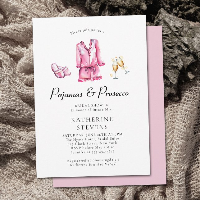 Pajamas Prosecco PJ Party Lingerie Bridal Shower Invitation (pajamas and prosecco bridal shower invitation watercolor pj champagne flutes lingerie party elegant )