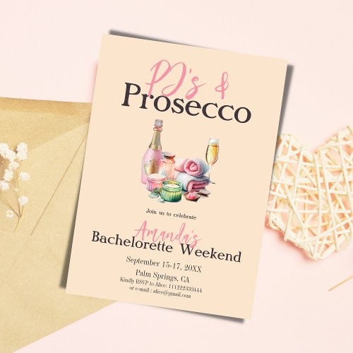 Pajamas Prosecco Spa Bachelorette Party Itinerary Invitation