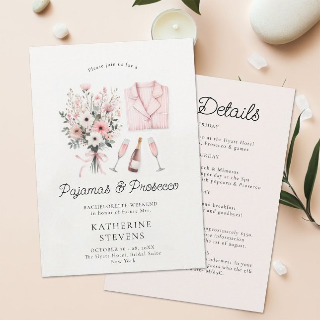 Pajamas Prosecco Wild Flora Bachelorette Itinerary Invitation (pajamas prosecco bachelorette itinerary invitation champagne wildflowers lingerie pj elegant classy )