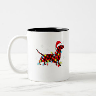 Pajamas Red Buffalo Plaid Dachshund Dog Merry Chri Two-Tone Coffee Mug