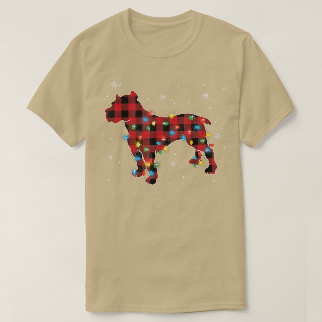Pajamas Red Buffalo Plaid Pitbull Dog Lovers Xmas  T-Shirt (Design Front)