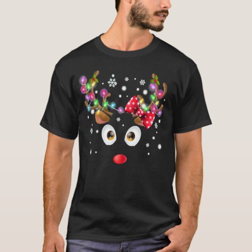 Pajamas Reindeer Face Christmas Family Matching Gr T_Shirt