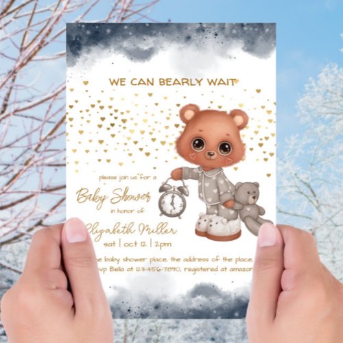 Pajamas Teddy Bear Gender Neutral Baby Shower Invitation