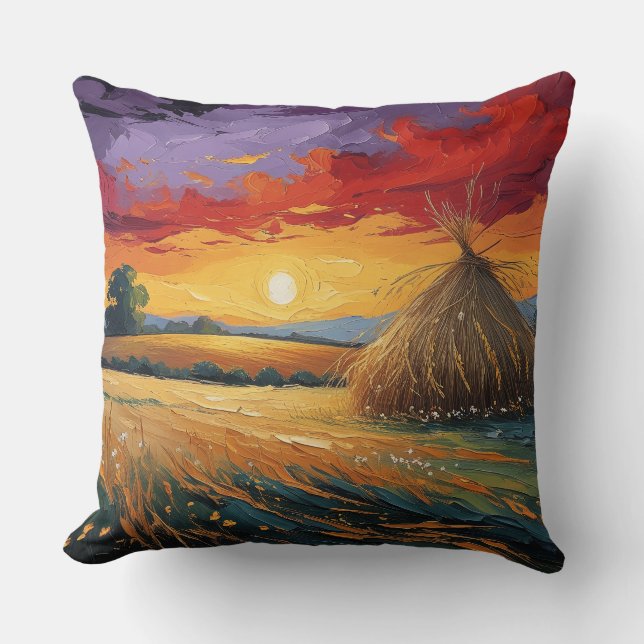 Pajar solitario al atardecer throw pillow (Front)