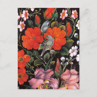 Pájaros en flores rojas arte oriental elegante postcard