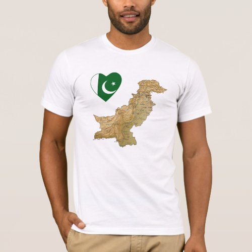 Pakistan Flag Heart and Map T_Shirt