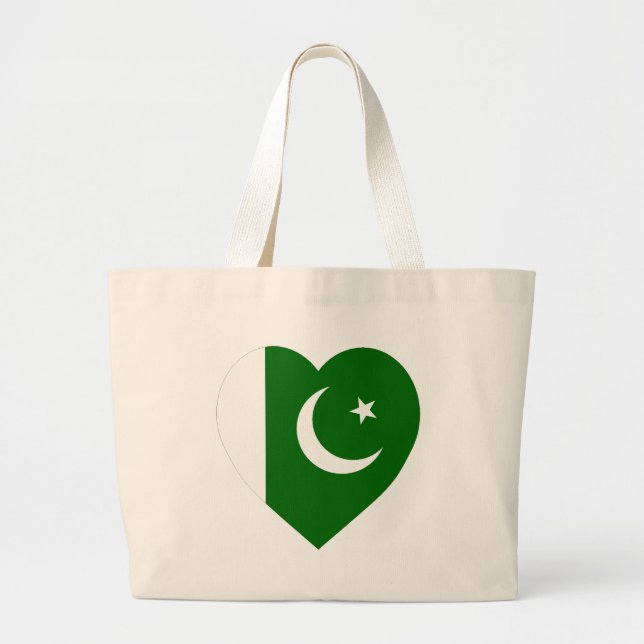 Pakistan Flag Heart Large Tote Bag (Front)