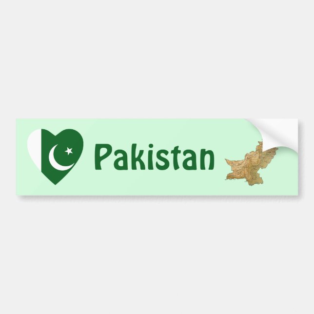 Pakistan Flag Heart + Map Bumper Sticker (Front)