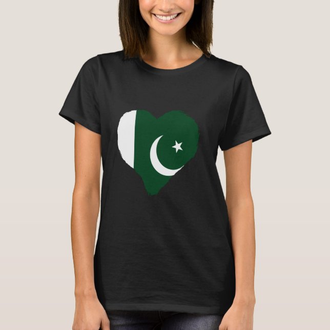 Pakistan Flag Heart Pakistani Pride Pakistani Root T-Shirt (Front)