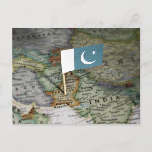 Pakistan flag in map postcard