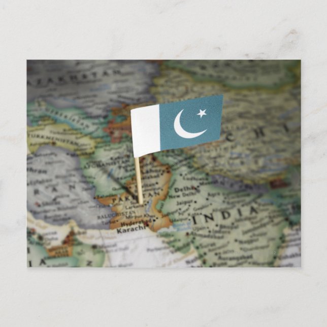 Pakistan flag in map postcard (Front)
