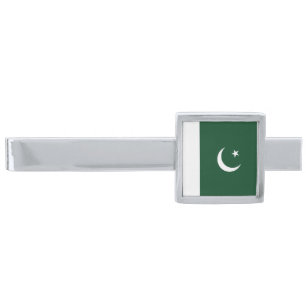 Pakistan flag silver finish tie bar