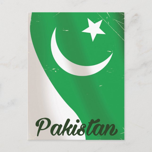 Pakistan flag vintage travel poster postcard (Front)