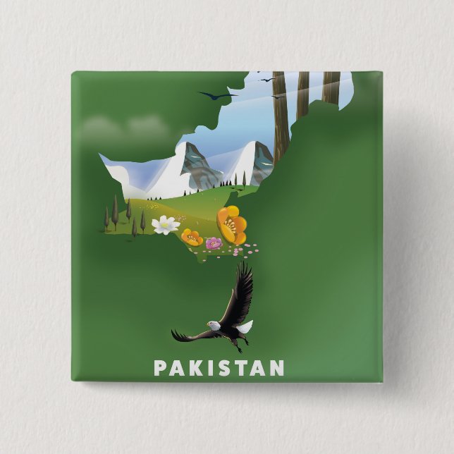 Pakistan illustrated travel map. button (Front)