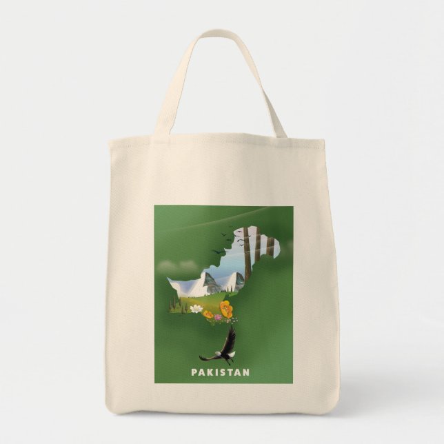 Pakistan illustrated travel map. tote bag (Front)