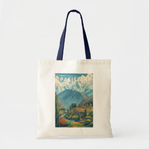Pakistan Illustration Travel Art Vintage Tote Bag