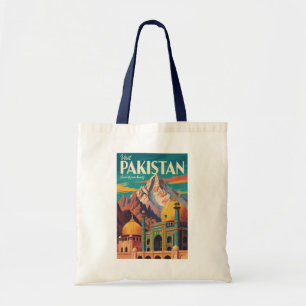 Pakistan Landscape Illustration Travel Art Vintage Tote Bag
