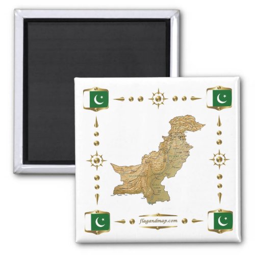 Pakistan Map  Flags Magnet