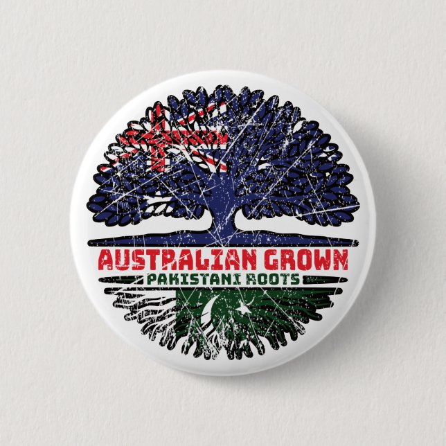 Pakistan Pakistani Australian Australia Tree Roots Button (Front)
