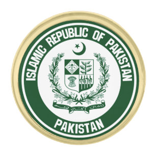 Pakistan Round Emblem Gold Finish Lapel Pin