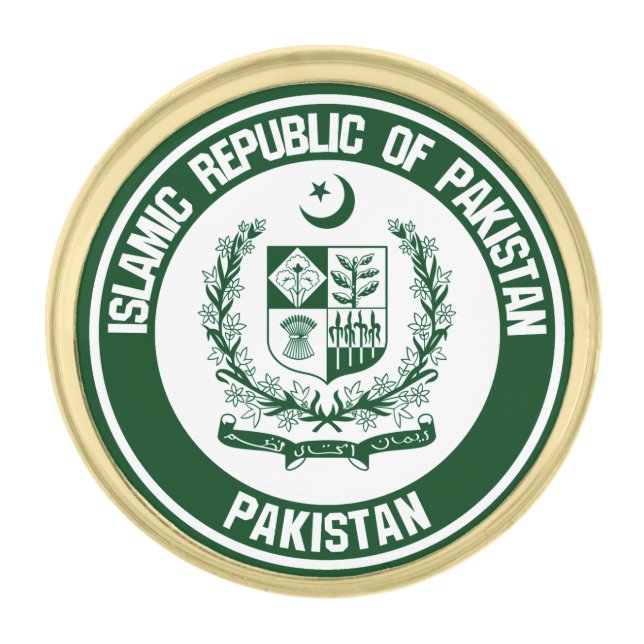 Pakistan Round Emblem Gold Finish Lapel Pin (Front)