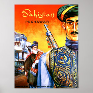 Pakistan, solders from Peshawar, vintage travel Poster