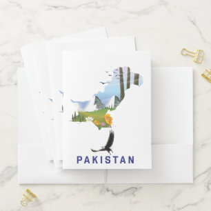 Pakistan travel poster map pocket folder