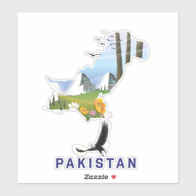 Pakistan travel poster map sticker (Sheet)