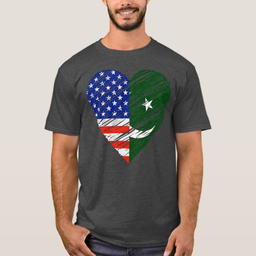 Pakistan USA Heart American Flag Pakistani Flag T_Shirt