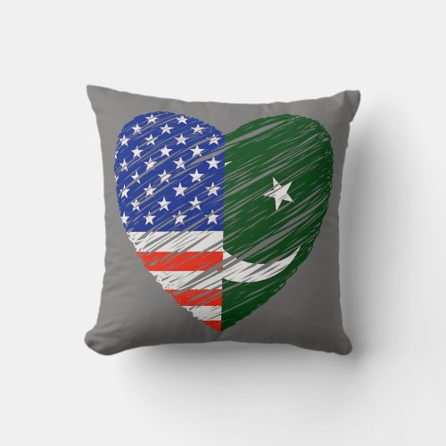 Pakistan USA Heart American Flag Pakistani Flag Throw Pillow