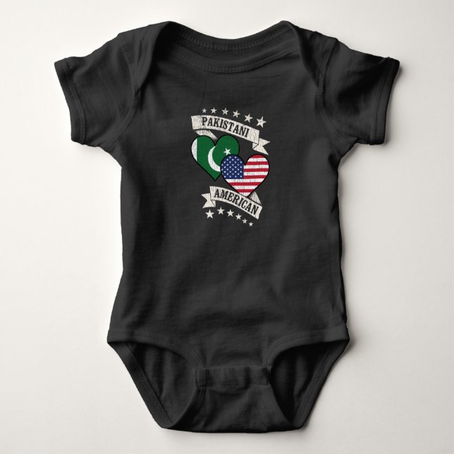Pakistani American Heart Flags Pakistan America Baby Bodysuit (Front)